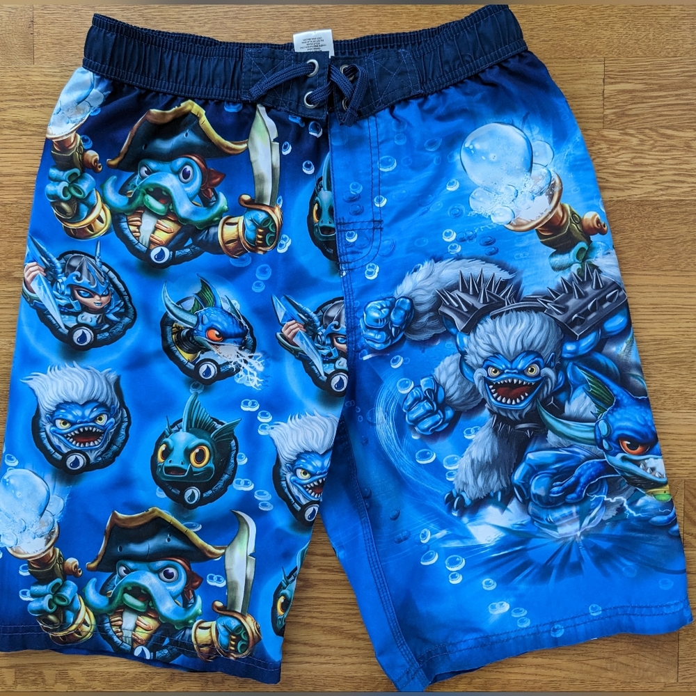Swim suit trunks boys XL Skylanders Swap Force mesh lined blue 14/16